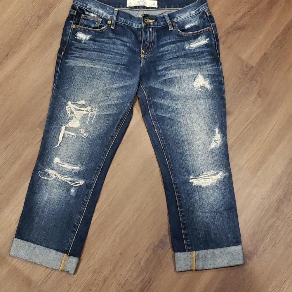 Abercrombie & fitch low cut cropped ripped jeans 0 - Picture 1 of 4